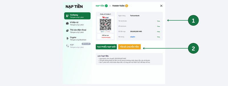 Hướng dẫn nạp tiền febet qua codepay